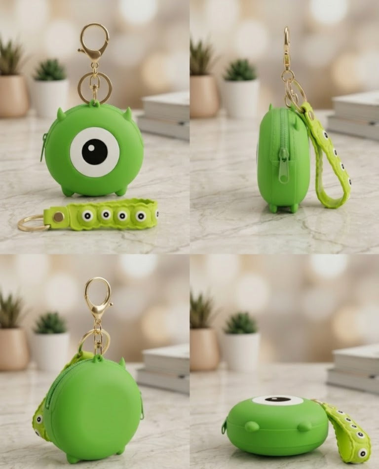 Cute Green Monster Mini Silicone Pouch & Keychain