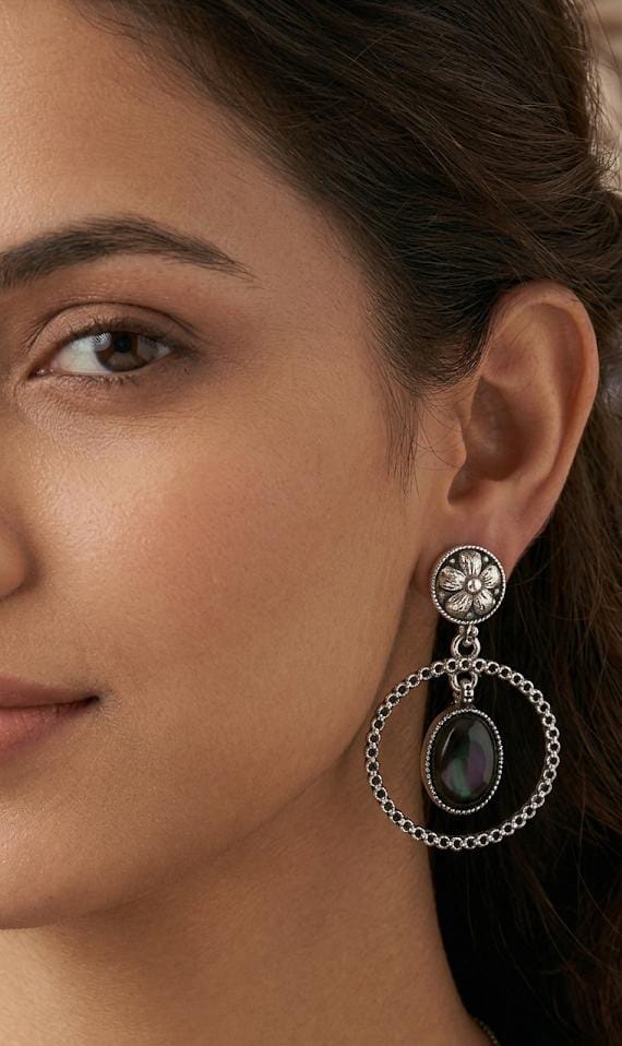 Exquisite Oxidized Silver Celestial Charm Earrings