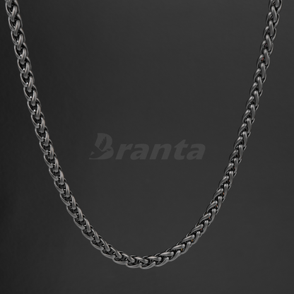 Black Stainless Steel Wheat Chain For Men (21.5 Inch)