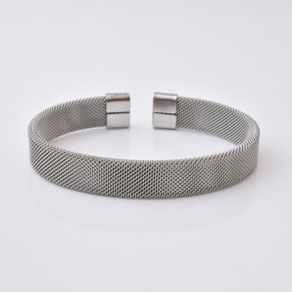 Woven Stainless Steel Cuff Bracelet For Men