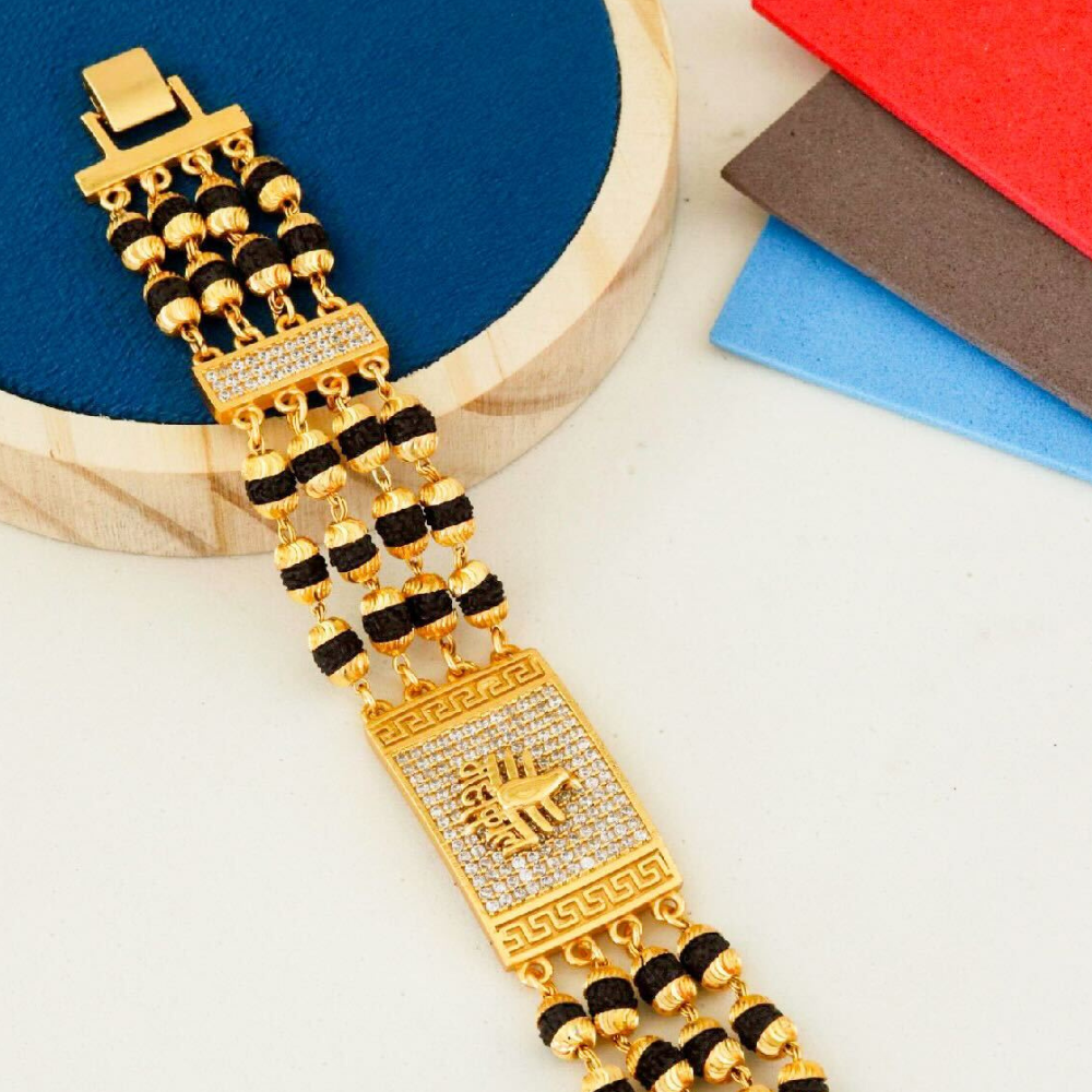 4 Line Mahakal Rudraksha Diamond Bracelet For Men