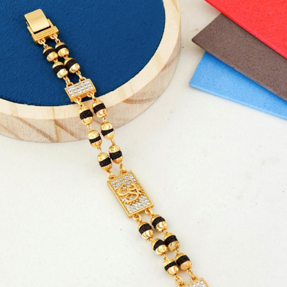 2 Line Om Rudraksha Diamonds Bracelet For Men