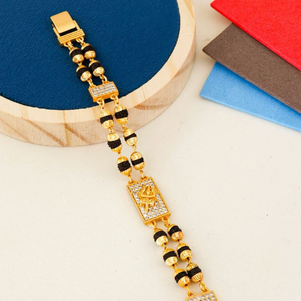 2 Line Trishul Rudraksha Diamonds Bracelet For Men
