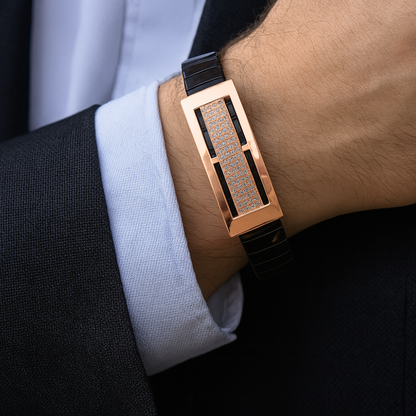 Ceramic Stainless Steel Rose Gold Luxe Bar For Men