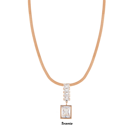 White Rectangle Diamond Pendant Necklace