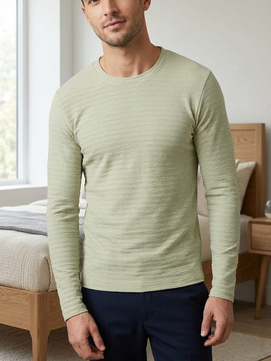 Signature Sage Textured Slim-Fit Full Sleeve T-Shirt