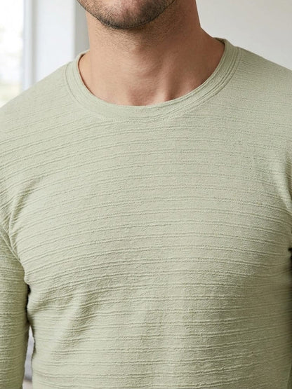 Signature Sage Textured Slim-Fit Full Sleeve T-Shirt