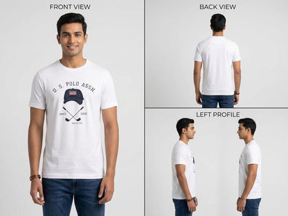 U.S. POLO ASSN. Men's White Graphic Print Cotton Regular Fit T-Shirt