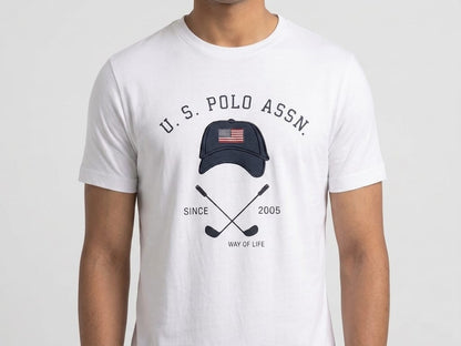 U.S. POLO ASSN. Men's White Graphic Print Cotton Regular Fit T-Shirt