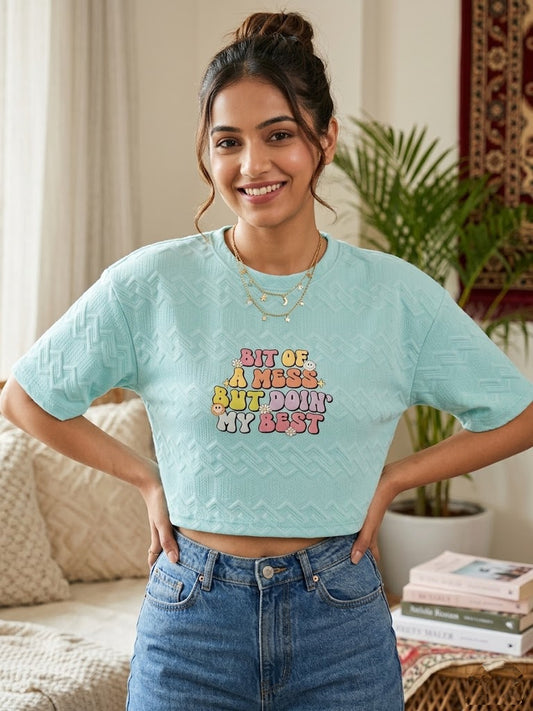 "Doin' My Best" Textured Pastel Crop Top