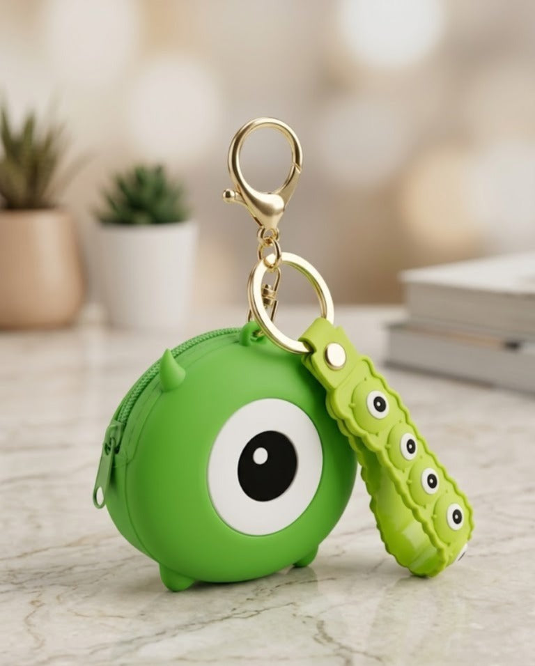 Cute Green Monster Mini Silicone Pouch & Keychain