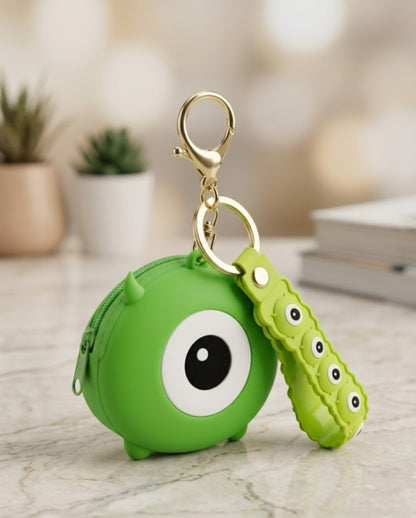 Cute Green Monster Mini Silicone Pouch & Keychain