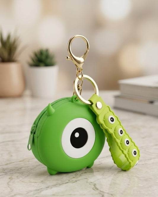 Cute Green Monster Mini Silicone Pouch & Keychain