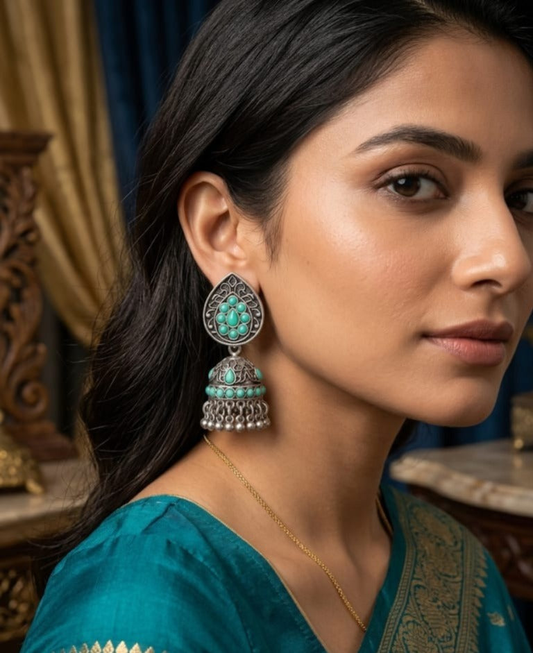 Turquoise Teardrop Jhumkas: Timeless Elegance