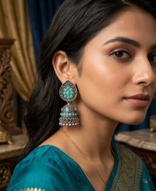 Turquoise Teardrop Jhumkas: Timeless Elegance