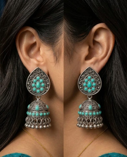 Turquoise Teardrop Jhumkas: Timeless Elegance