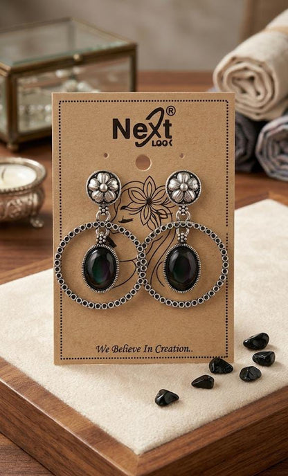 Exquisite Oxidized Silver Celestial Charm Earrings