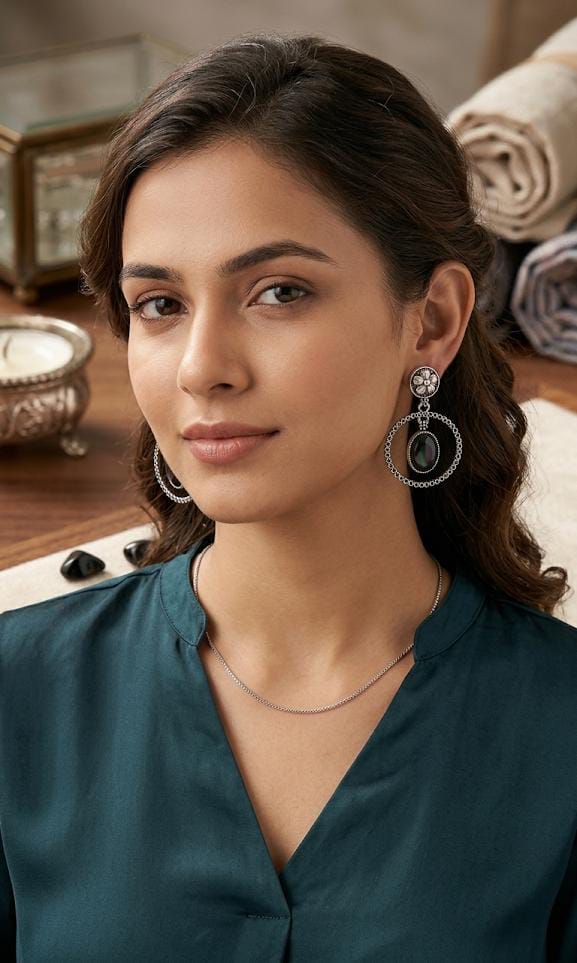 Exquisite Oxidized Silver Celestial Charm Earrings