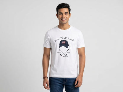 U.S. POLO ASSN. Men's White Graphic Print Cotton Regular Fit T-Shirt
