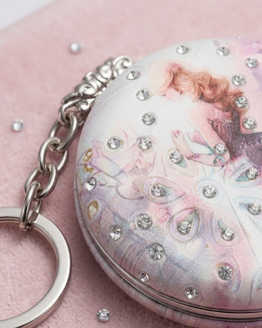 Royal Blossom Compact Mirror Keychain – Premium Hand-Painted Aesthetic