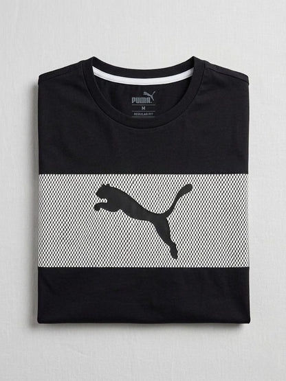 PUMA Men's Signature Graphic Stripe Tee – Premium Cotton, Jet Black